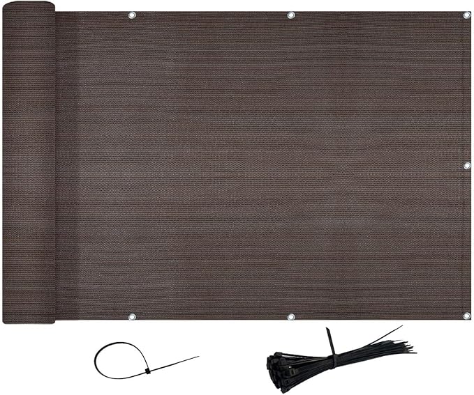 SUNNY GUARD 3'x16' Brown Balcony Deck Privacy Screen Fence, Apartments Railing Screen, Heavy Duty Wind Screen for Outdoor,Backyard,Patio,Deck Privacy（We Make Custom Sizes）