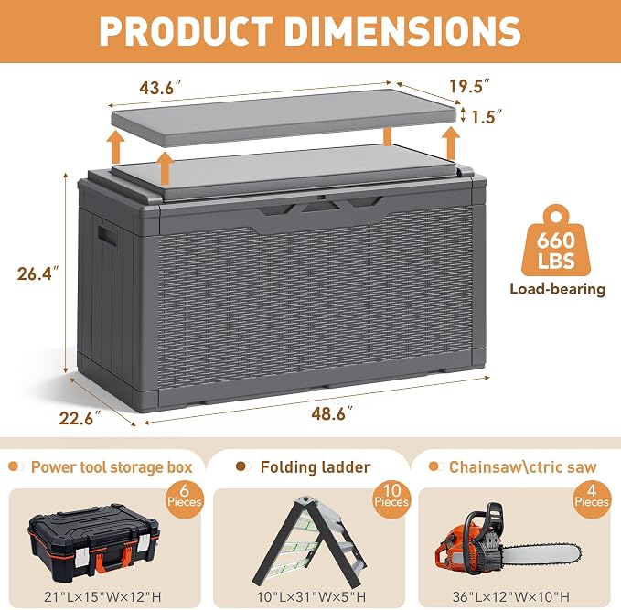 Greesum 100 Gallon Resin Deck Box Large Outdoor Storage Boxes - Image 8