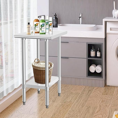 HARDURA Stainless Steel Table 24X18 Inches with Undershelf and Galvanized Legs NSF Heavy Duty Commercial Prep Work Table for Restaurant Kitchen Home and Hotel