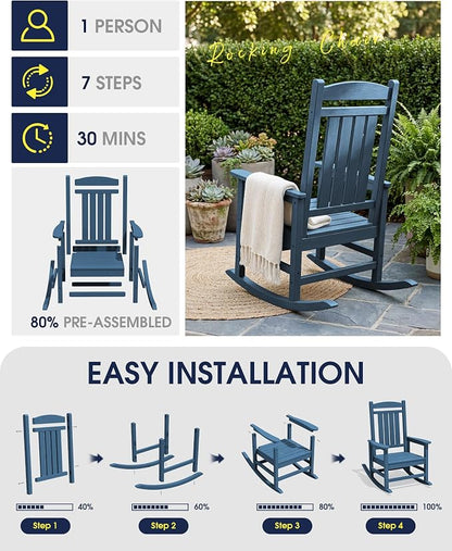 Oversized Outdoor Rocking Chairs Set of 6, HDPE Porch Rockers - Image 8