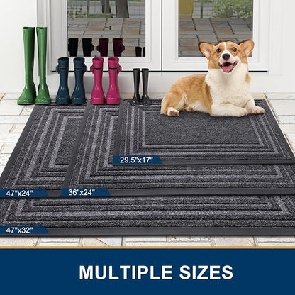 Buganda Front Door Mat Indoor Outdoor Entrance, Non-Slip Natural Rubber Doormats, Easy Clean, Low Profile, Dirt Trapper Entryway Floor Mats for Outside, Garages and Patios, 36x24, Silver Grey