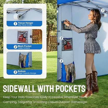 CROWN SHADES Canopy Tent, 10 x 10 Foot Portable Pop Up Outdoor Shelter with Pocket Sidewall, Push Center Lock, UV Protection, and Carry Bag, Blue