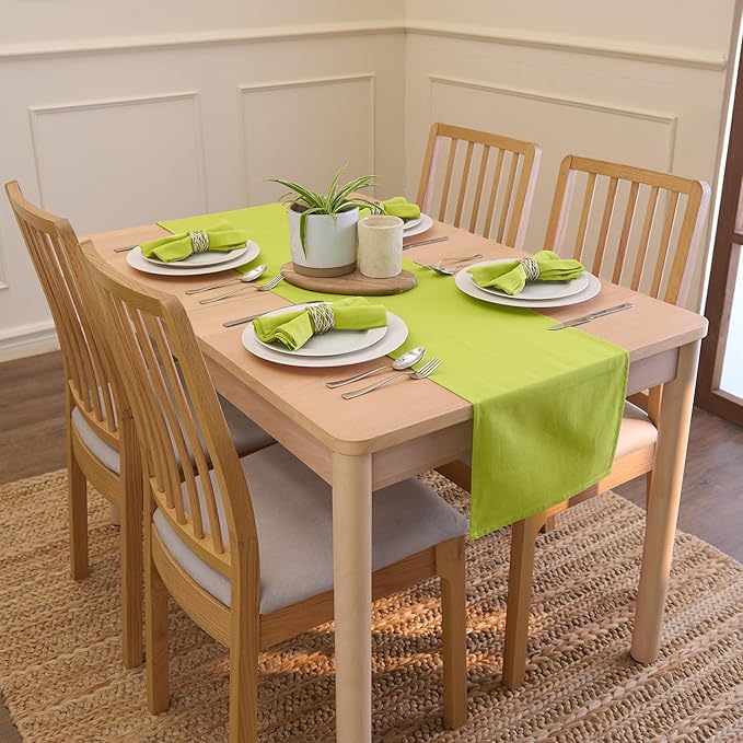 Encasa XO Table Runner 13"x104" Long | Cotton Canvas Fabric | Lime Green Solid Color | Machine Washable & Durable