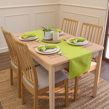 Encasa XO Table Runner 13"x72" Long | Cotton Canvas Fabric | Lime Green Solid Color | Machine Washable & Durable