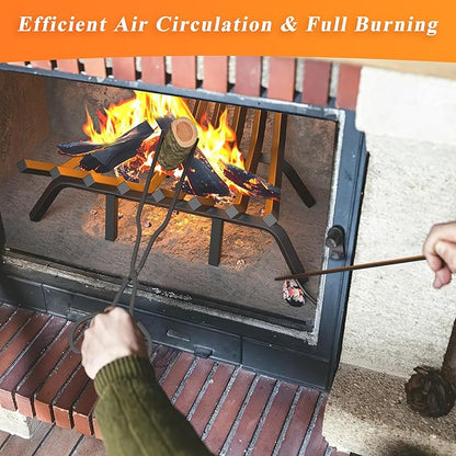 Fireplace Grate 24 Inch with 8 Support Legs, Solid Steel Heavy Duty Fireplace Log Holder with Fire Log Tongs & Fire Poker, Fireplace Log Grate for Indoor Fireplace and Outdoor In-ground Firepit