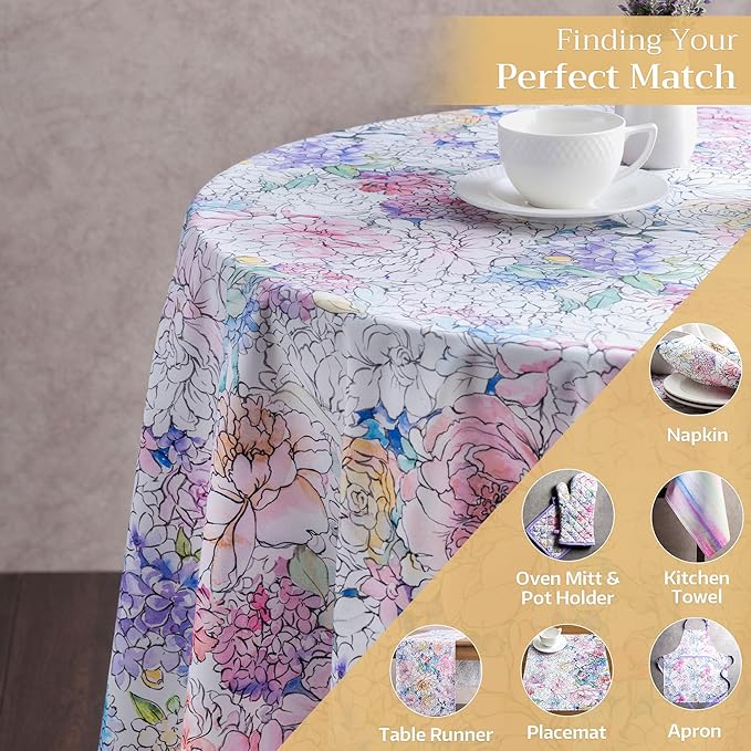 Maison d' Hermine Table Cloth Round Table 100% Cotton 63 Inches Tablecloth Reusable Decorative Everyday Use for Dining Room, Farmhouse, Home, Party, Festive & Wedding Spring Summer - Floral Love