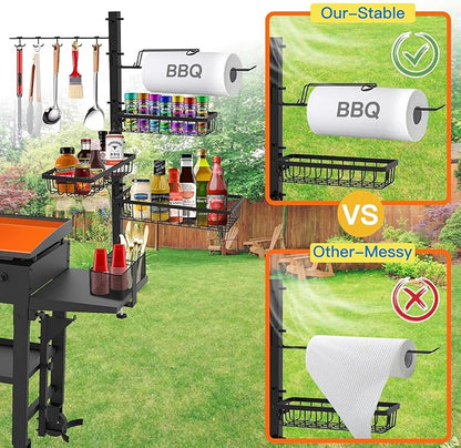 Griddle Caddy Organizer for Blackstone Griddle Accessories, BBQ Grill Picnic Utensil Condiment Caddy with Paper Towel Holder, Outdoor Kitchen Accessories for Camper, Gifts for Men, Dad