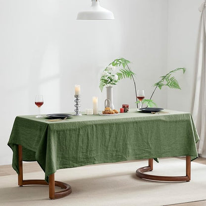 EVERLY 100% Pure Linen Rectangle Tablecloths 60x84Inches for Dining,Buffet Parties,Picnic,Events,Weddings and Restaurants,Decorative Halloween,Thanksgiving Machine Washable Tablecloths-Green