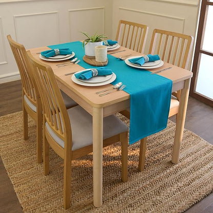 Encasa XO Table Runner 13"x72" Long | Cotton Canvas Fabric | Azul Blue Solid Color | Machine Washable & Durable