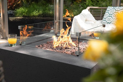 AMS Fireplace | Rectangular Fire Pit Glass Wind Guard for Brooklyn Fire Pit (Dark Gray) | Shielded from Patio Heater Flames | Tempered Glass with Polished Edges for Safety | Fire Table Glass Shield