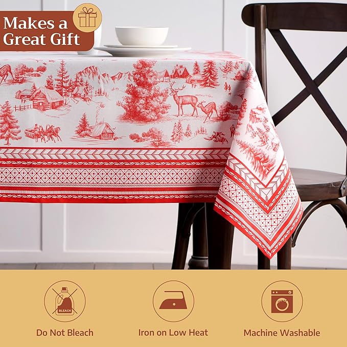 Maison d' Hermine Table Cloth Rectangle Table 100% Cotton 70 x 90 Inches Fall Tablecloth Reusable Everyday Use for Thanksgiving Christmas Decorations Dining Farmhouse Party (Winter Jouy)