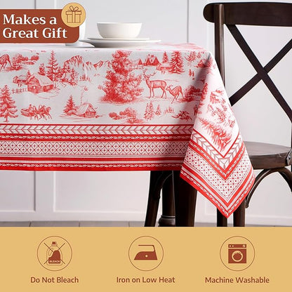 Maison d' Hermine Table Cloth Rectangle Table 100% Cotton 70 x 108 Inches Fall Tablecloth Reusable Everyday Use for Thanksgiving Christmas Decorations Dining Farmhouse Party (Winter Jouy)