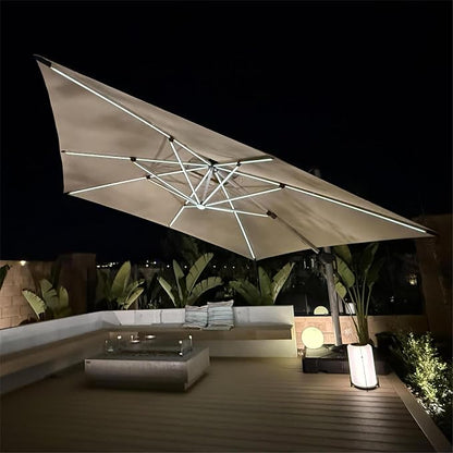 PURPLE LEAF Cantilever Umbrella 12'X12' Double Top Solar LED Light, Support to by PURPLELEAF