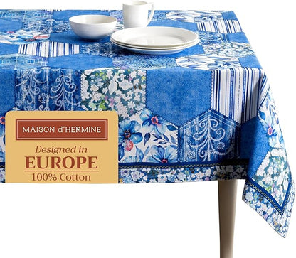 Maison d' Hermine Table Cloth Rectangle Table 100% Cotton 70 x 120 Inches Tablecloth Reusable Decorative for Dining Room, Farmhouse, Home, Party, Festive & Wedding Spring Summer - Summer Blues