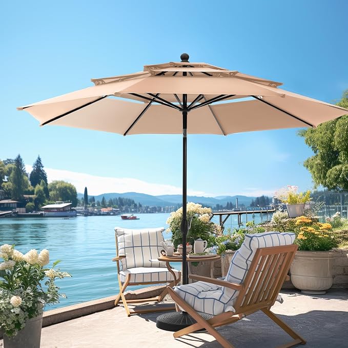 PHI VILLA 10ft Outdoor Patio Umbrellas, 3 Tier Vented Table Umbrella, 1.5" Pole - Image 7