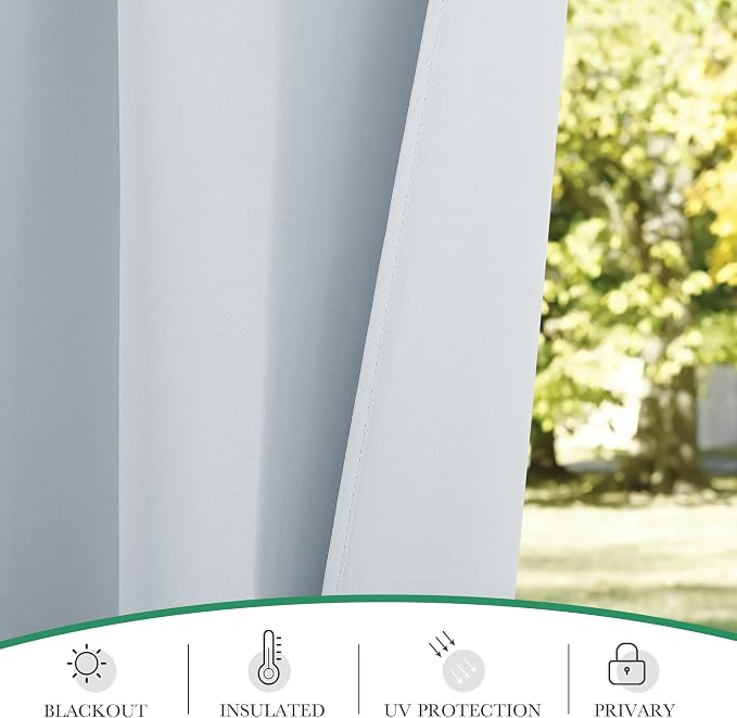 2 Panels Patio Outdoor Curtains Waterproof, Detachable Top Blackout Thermal - Image 5