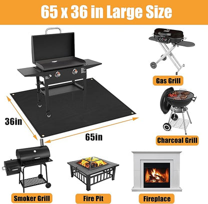 Grill Mats for Outdoor Grills - Fireproof Grill Matt for Outdoor Deck Protector for Gas, Charcoal Grills, Oil-proof Griddle Accessories Compatible with Blackstone, Weber, Royal Gourmet, 65 x 36 in
