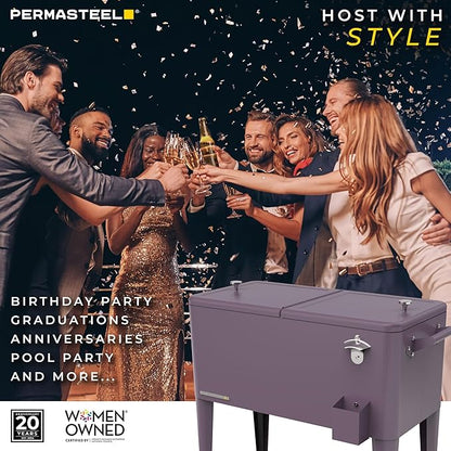 Permasteel 80 Quart Party Cooler, Rolling Ice Chest with Wheels and Handles for Indoor Outdoor Patio