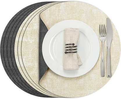 Myir JUN Round Placemats Dual Sided, Faux Leather Place Mats Set of 4 Indoor Placemats for Dining Table Outdoor Placemats Non-Slip Washable Table Mats (Set of 8, Gray Cream)