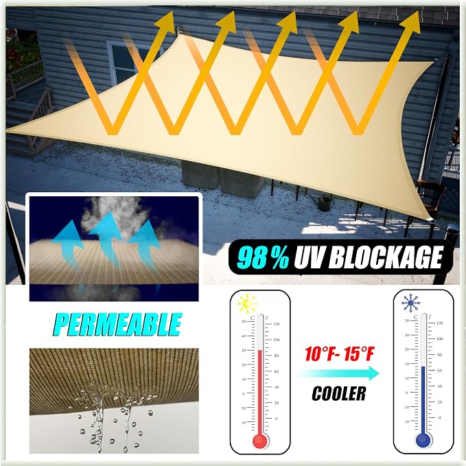 Amgo Custom Size 7' x 22' Beige Rectangle Square Sun Shade Sail UPF50+ - Image 2