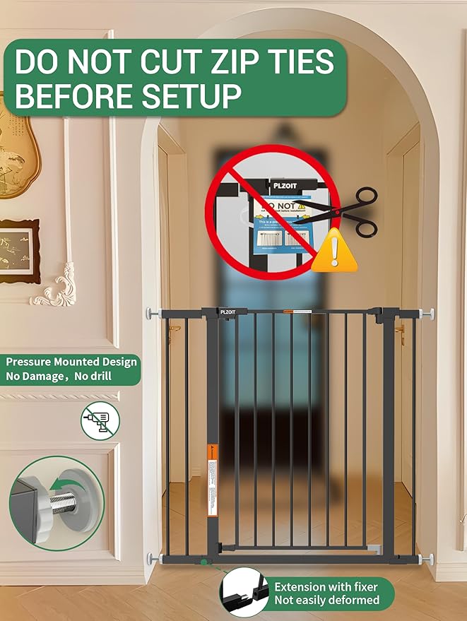 29.5-46" Extra Wide Baby Gate for Stairs, Dog Gate for Doorways, Walk Thru Auto Close Metal Pet Gate for The House, Stairs and Doorways Child Gate Pressure Mounted Safety Gate Indoor - Black