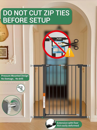 29.5-46" Extra Wide Baby Gate for Stairs, Dog Gate for Doorways, Walk Thru Auto Close Metal Pet Gate for The House, Stairs and Doorways Child Gate Pressure Mounted Safety Gate Indoor - Black