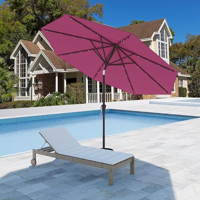9FT Patio Umbrella with Solar Lights, Outdoor Market Umbrella with Tilt and - Image 7