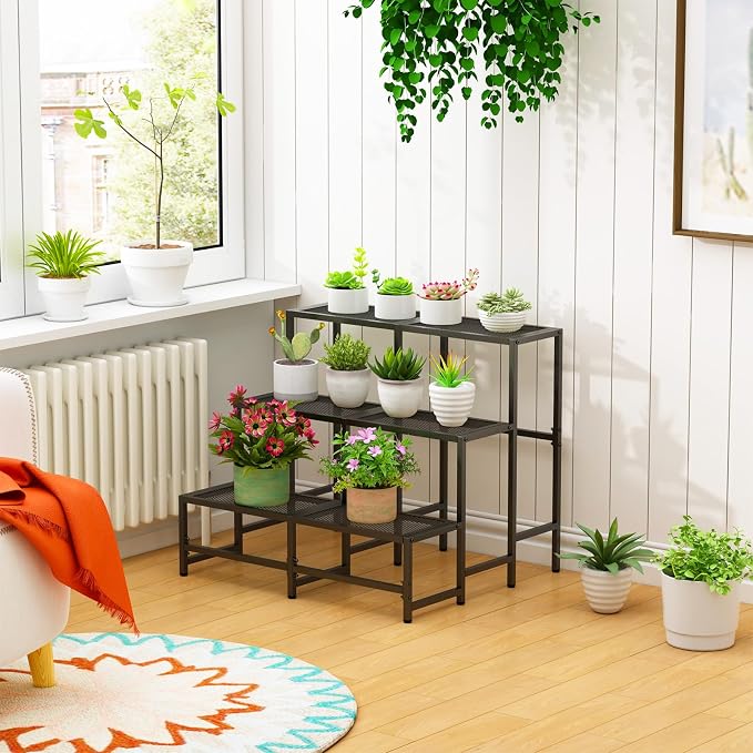 3-Tier Large Metal Plant Stand, Indoor/Outdoor Display Rack | 3-tier stair - Image 4