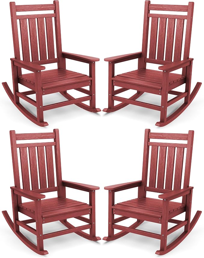 SERWALL Rocking Chair Set of 4, HDPE Rocker, Crimson Red | 21.1" Widened Seat by SERWALL