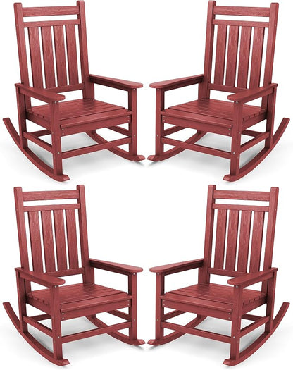 SERWALL Rocking Chair Set of 4, HDPE Rocker, Crimson Red | 21.1" Widened Seat by SERWALL