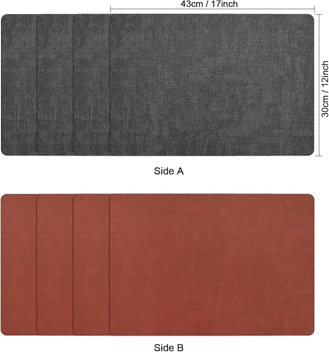 Myir JUN Dual Sided Faux Leather Placemats Set of 8 for Indoor Outdoor Dining Tables, Square Non-Slip Washable Wipeable Table Mats (Gray Terracotta, Set of 8)