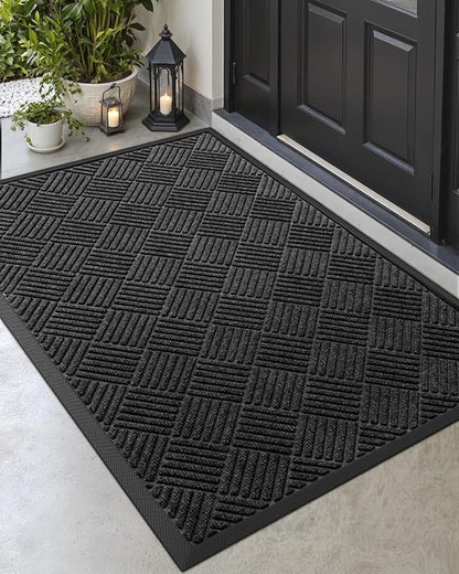 DEXI Front Door Mat Outside Entrance, 3x5 ft Rubber Entry Doormat Heavy Duty, Welcome Mats Non Slip for Inside House Floor Entryway Back Doors Exterior Patio, Diamond Black