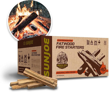 Sun Joe 40-Pound Fatwood Fire Starter Sticks, All-Natural Pine Kindling for Fireplace, Wood Stove, Pit and Grill, Made for Indoor or Outdoor Use