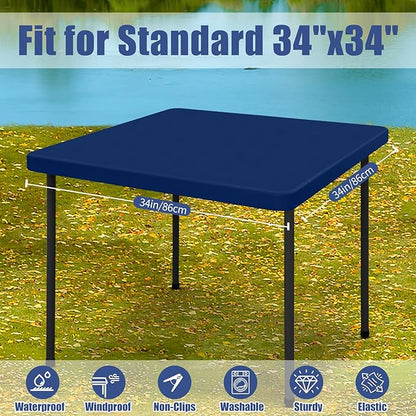 Spandex Square Table Cloth 6 Pack, Elastic Fitted Tablecloths for Picnic, Stretch Washable Patio Table Cover for Outdoor, Camping, Banquet and Parties (Navy, 34"x34")