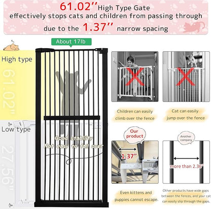 Lumizone Extra Tall Cat Gate 61.02" High Pressure Mounted Extra Wide 26.38"-30.11" (17Sizes) 1.37" Gap No Drilling Auto-Close Tall Pet Gate for Dogs (Black, 26.38"-30.11" W)