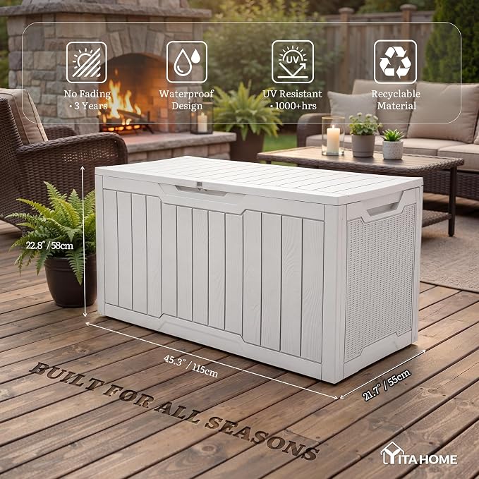 YITAHOME 100 Gallon Large Outdoor Deck Box | Waterproof Resin Storage Box - Image 4