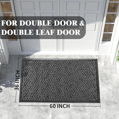 Yimobra Extra Large Door Mat 60x36, All-Weather Waterproof Outdoor Mats for Front Door, Non Slip Rubber Doormat for Patio Proch Outside Entryway Indoor, Mix Grey