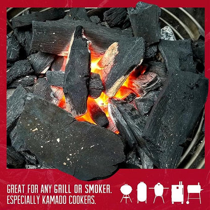 Rockwood Premium Hardwood Lump Charcoal – Oak, Hickory & Cherry Blend for Restaurant Quality Barbecue Smoking & Grilling – Smoky Flavor BBQ, Clean Burning for Kettle & Kamado Grills – 20lbs (3 Packs)