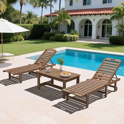 SERWALL Patio Coffee Table, HDPE Rectangle Outdoor Coffee Table Set of 2, Brown