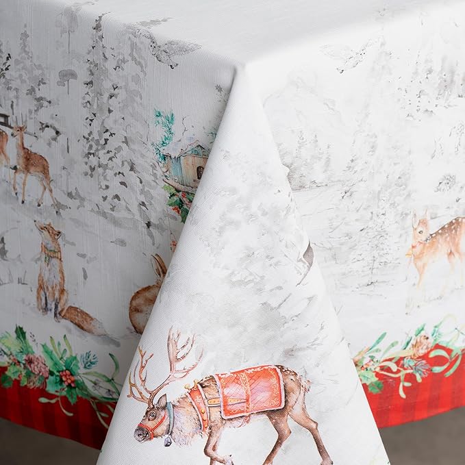 Maison d' Hermine Table Cloth Square Table 100% Cotton 60 x 60 Inches Fall Tablecloth Reusable Everyday Use for Thanksgiving Christmas Decorations Dining Farmhouse Party (Christmas Tradition)