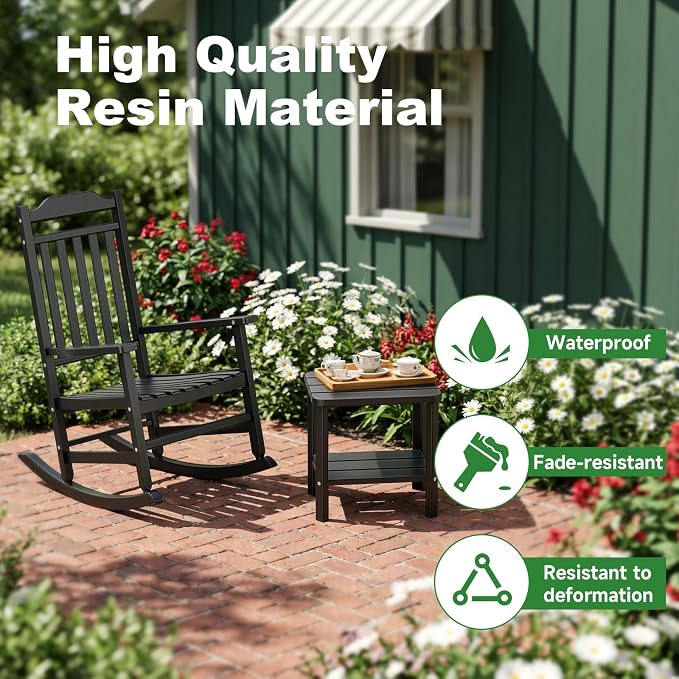 3 Piece Outdoor Rocking Bistro Set, Resin Rocking Chairs Outdoor Indoor - Image 5