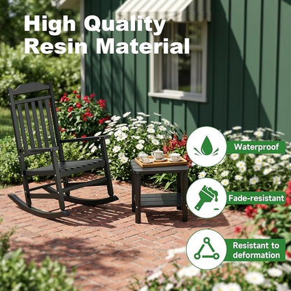 3 Piece Outdoor Rocking Bistro Set, Resin Rocking Chairs Outdoor Indoor - Image 5