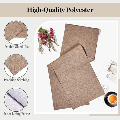 Mebakuk Linen Farmhouse Table Runner Large Burlap Style Soft and Waterproof Decorative Fabric Runner for Outdoor Wedding and Dinner (14 x 90 Inch, Flaxen)