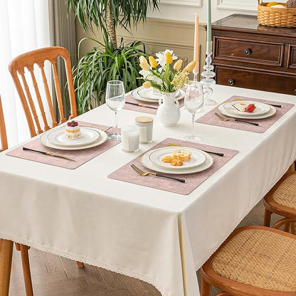 Romanstile Vinyl Placemats Set of 12-12 X 17 Inch - Heat Resistant Place Mats 100% Waterproof Oilproof Wipeable Reversible Faux Leather Table Mats for Kitchen, Dining, Party, Outdoor, Pink