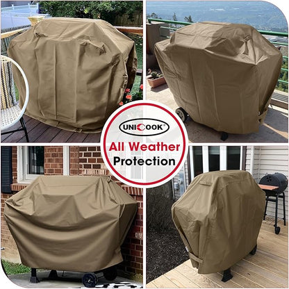 Unicook 55 Inch Grill Cover, Outdoor Heavy Duty Waterproof BBQ Cover for Weber Charbroil Nexgrill Charcoal/Gas Grills, Fade Resistant Material with Sealed Seam, All-Season Protection, Neutral Taupe