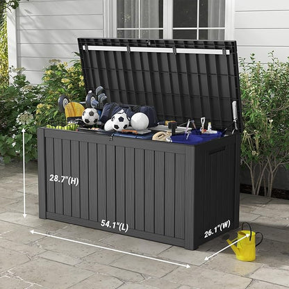 Mars Villa 150 Gallon Deck Box, Waterproof and Weatherproof Large Resin Storage Bin with Lockable Lid, Ideal for, Outdoor, Patio Furniture Cushions, Pool Supplies, Garden Tools, Black