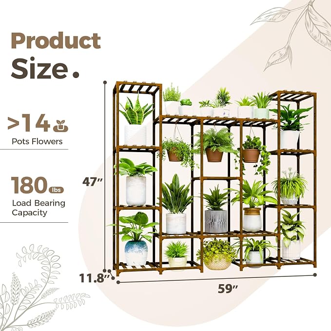 Bamworld Large Plant Stand Indoor Outdoor Hanging Shelf - Image 5
