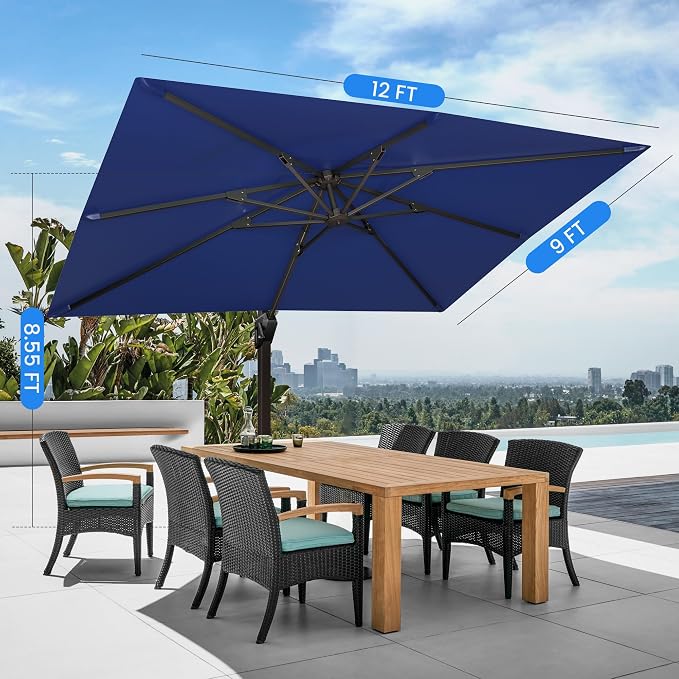 9' X 12' Cantilever Patio Umbrella Rectangular Outdoor Umbrellas | Heavy Duty - Image 7