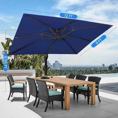 9' X 12' Cantilever Patio Umbrella Rectangular Outdoor Umbrellas | Heavy Duty - Image 7