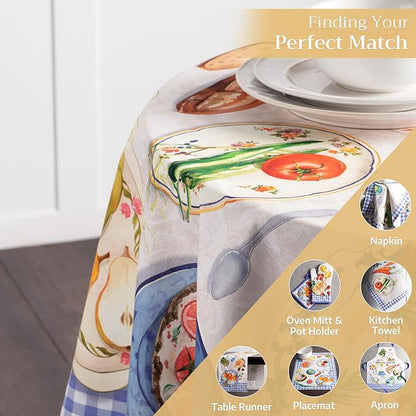 Maison d' Hermine Table Cloth Round Table 100% Cotton 63 Inches Tablecloth Reusable Decorative Everyday Use for Dining Room, Farmhouse, Home, Party, Festive & Wedding Spring Summer - Gourmand